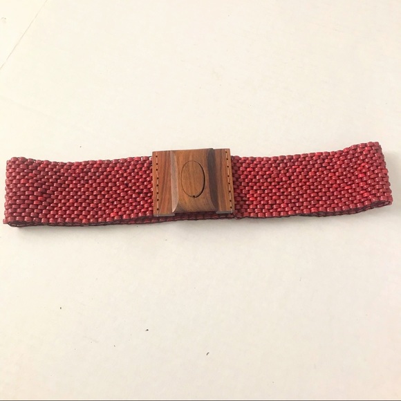 Beaded Stretch Belt Dark Red Interlocking Buckle - Picture 5 of 12